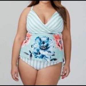 Cacique Wrap Tankini Swim Top w/No-Wire Bra